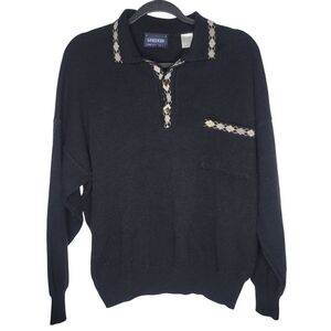 Vintage 90s Lorenzo Made in Italy Collared Sweater in Black Cream Size Large